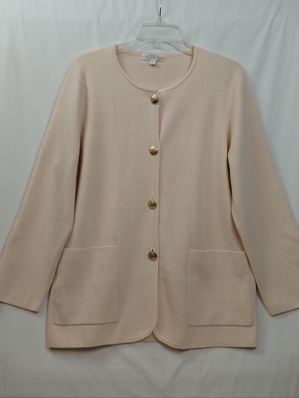J Crew Sweater Blazer Women's Size Medium Cream Gold Merino Wool Blend
